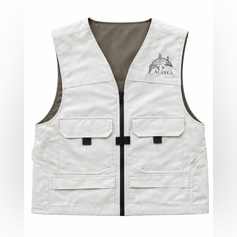 Men's Outdoor Vest - reversible - cream & kaki - Picture 4 of 13